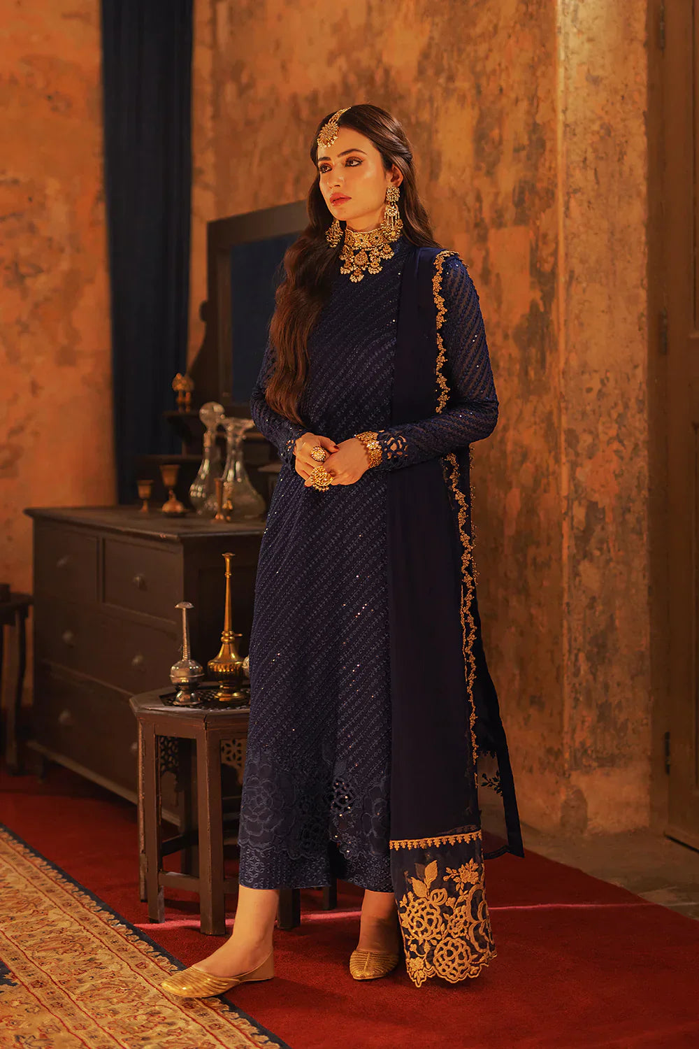 3 Piece - Sequins Embroidered Chiffon IZ-39 | Azure (Stitched)